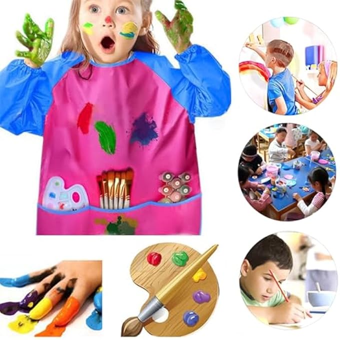 Mumoo Bear 6 Pack Kids Art Smock Toddler Smocks Waterproof Artist Painting Aprons with Long Sleeve and 3 Pockets for Painting,Cooking,Eating,Arts & Crafts Childs Paint Apron for Children Ages 3-8 - Image 4