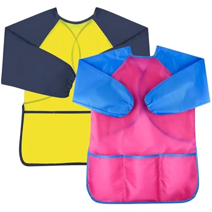Mumoo Bear 6 Pack Kids Art Smock Toddler Smocks Waterproof Artist Painting Aprons with Long Sleeve and 3 Pockets for Painting,Cooking,Eating,Arts & Crafts Childs Paint Apron for Children Ages 3-8 - Image 3