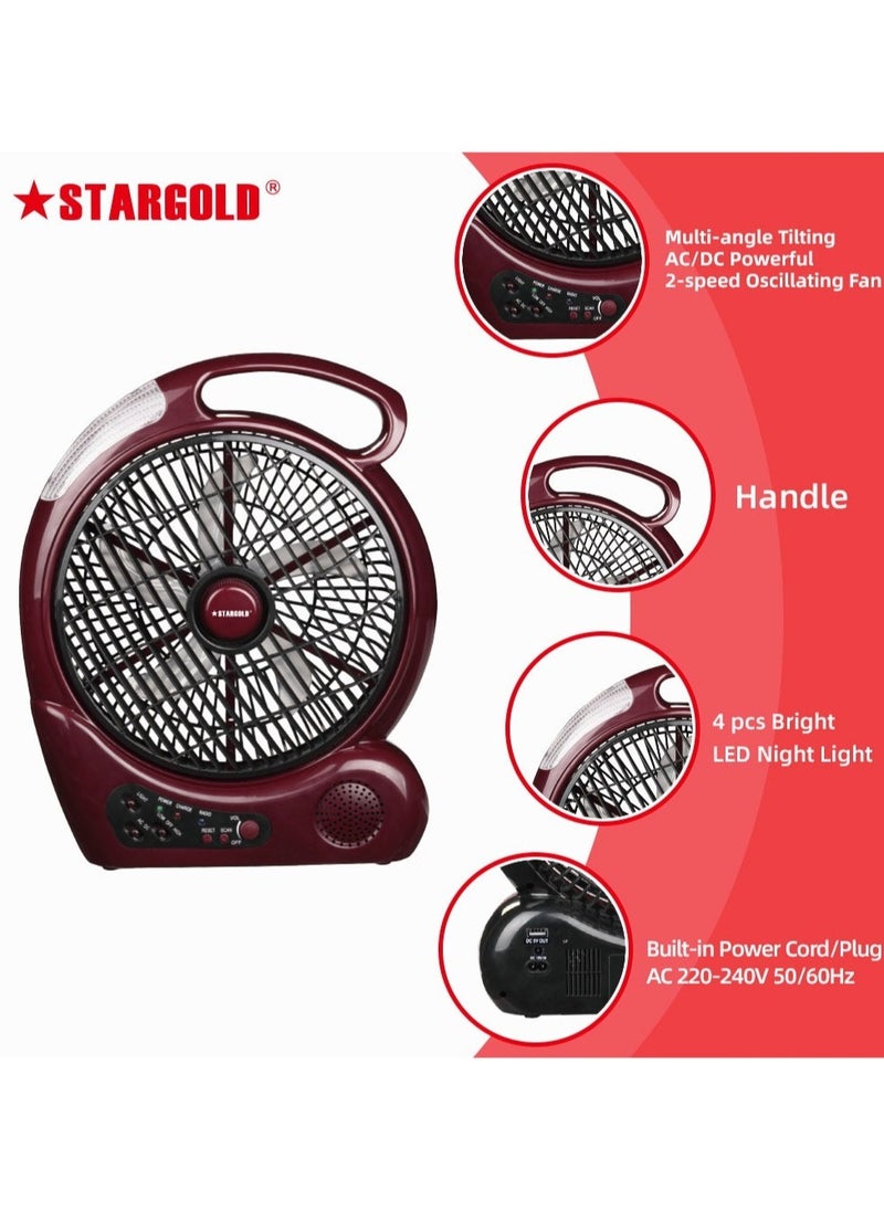 Stargold - SG-4067 10 Inch Rechargeable Table Fan with Radio and LED Light - Image 1