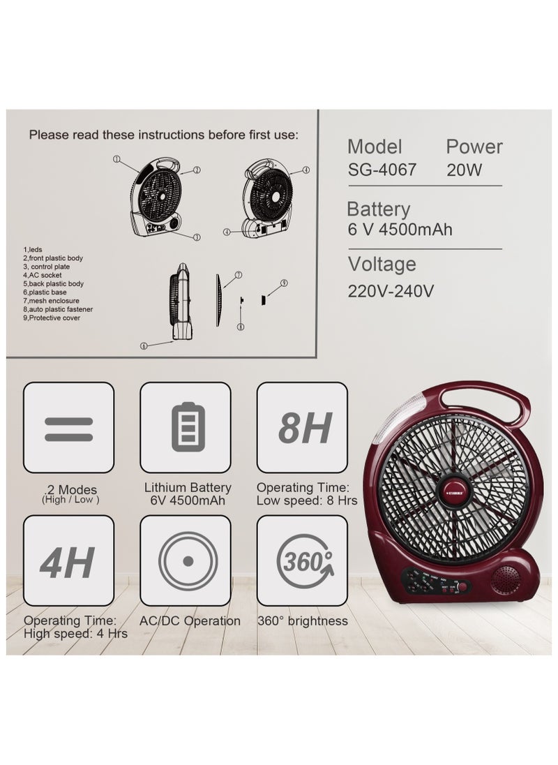 Stargold - SG-4067 10 Inch Rechargeable Table Fan with Radio and LED Light - Image 1