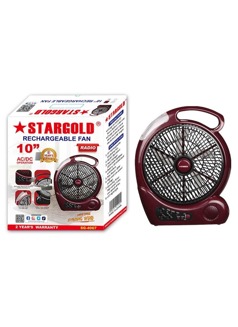 Stargold - SG-4067 10 Inch Rechargeable Table Fan with Radio and LED Light - Image 1