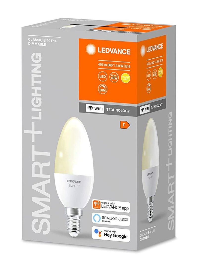 LEDVANCE - LEDVANCE Smart LEDLamp with WiFi Technology, Base: E14, Di mmable, Warm White (2700K), Replaces Incandescent Lamps with 40 W, SMART+ WiFi Candle Dimmable - Image 1