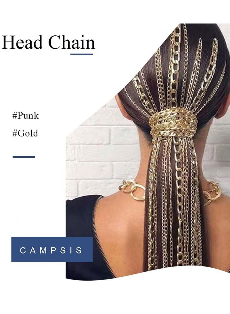 SYOSI مشابك شعر شرابة للسيدات، مشابك شعر ذهبية متعددة الخيوط على شكل رأس بانك، ضفائر ذيل حصان عصرية للحفلات الراقصة، سلسلة وصلات شعر مزخرفة للسيدات والفتيات (3 قطع) - Image 2