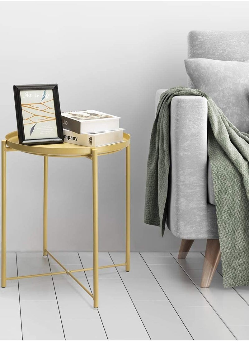 Aputue Round Tray End Table, Anti-Rust and Waterproof Outdoor & Indoor Metal Snack Table with Removable Tray, Sofa Side Table, 45x45x53cm - Yellow  - Image 4