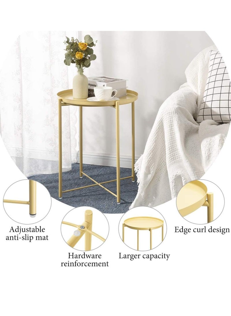 Aputue Round Tray End Table, Anti-Rust and Waterproof Outdoor & Indoor Metal Snack Table with Removable Tray, Sofa Side Table, 45x45x53cm - Yellow  - Image 2