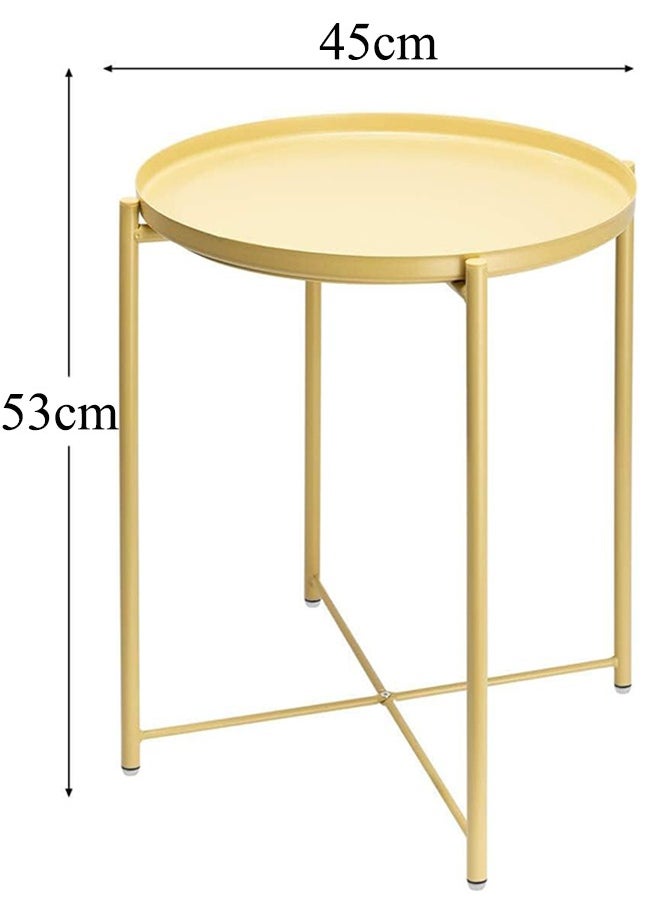 Aputue Round Tray End Table, Anti-Rust and Waterproof Outdoor & Indoor Metal Snack Table with Removable Tray, Sofa Side Table, 45x45x53cm - Yellow  - Image 5