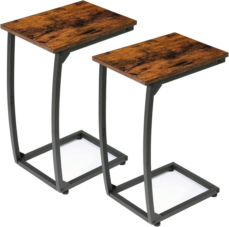 LAKEMID CShaped EndTable Set of 2  Side Table for CouchCurved Support Legs Slide Under Couch Table for Sofa TV Tray Table for Living Room Bedroom Rustic Brown