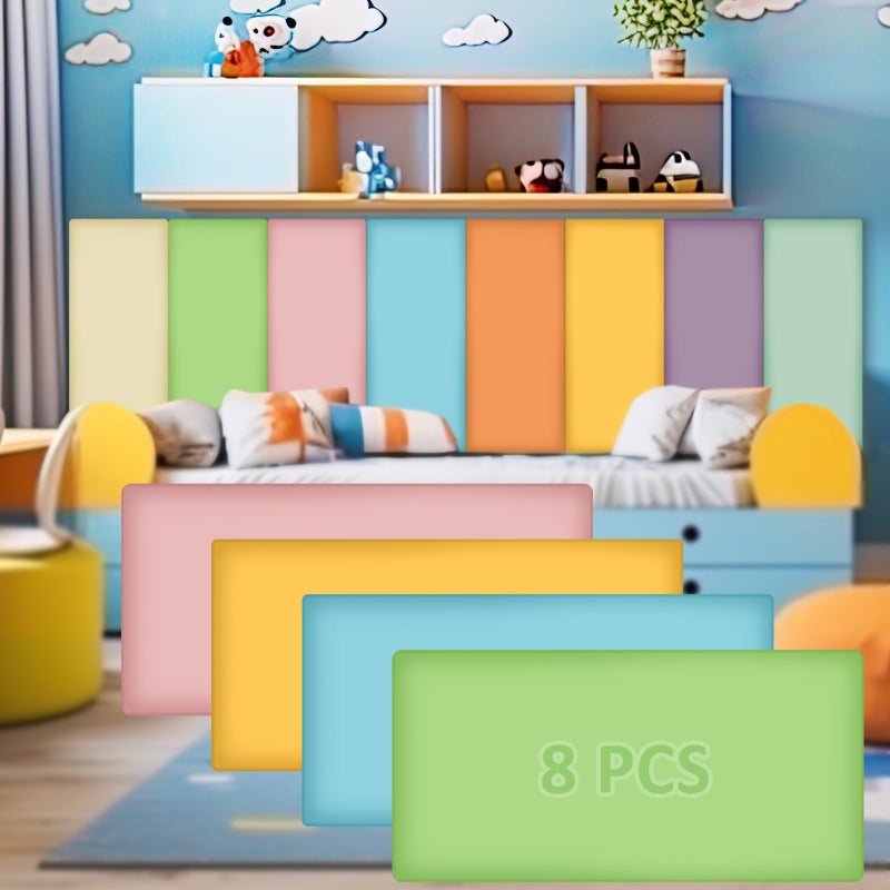 Hahafelt حافة 8 عبوة من وسائد الجدران لغرفة اللعب، رأس سرير لاصق قابل للتقشير 23.62" x 11.81" x 1.18" لوحات جدارية مبطنة ثلاثية الأبعاد مضادة للاصطدام، لوحة رأس سرير ذاتية اللصق للحماية (ألوان جديدة) - Image 1