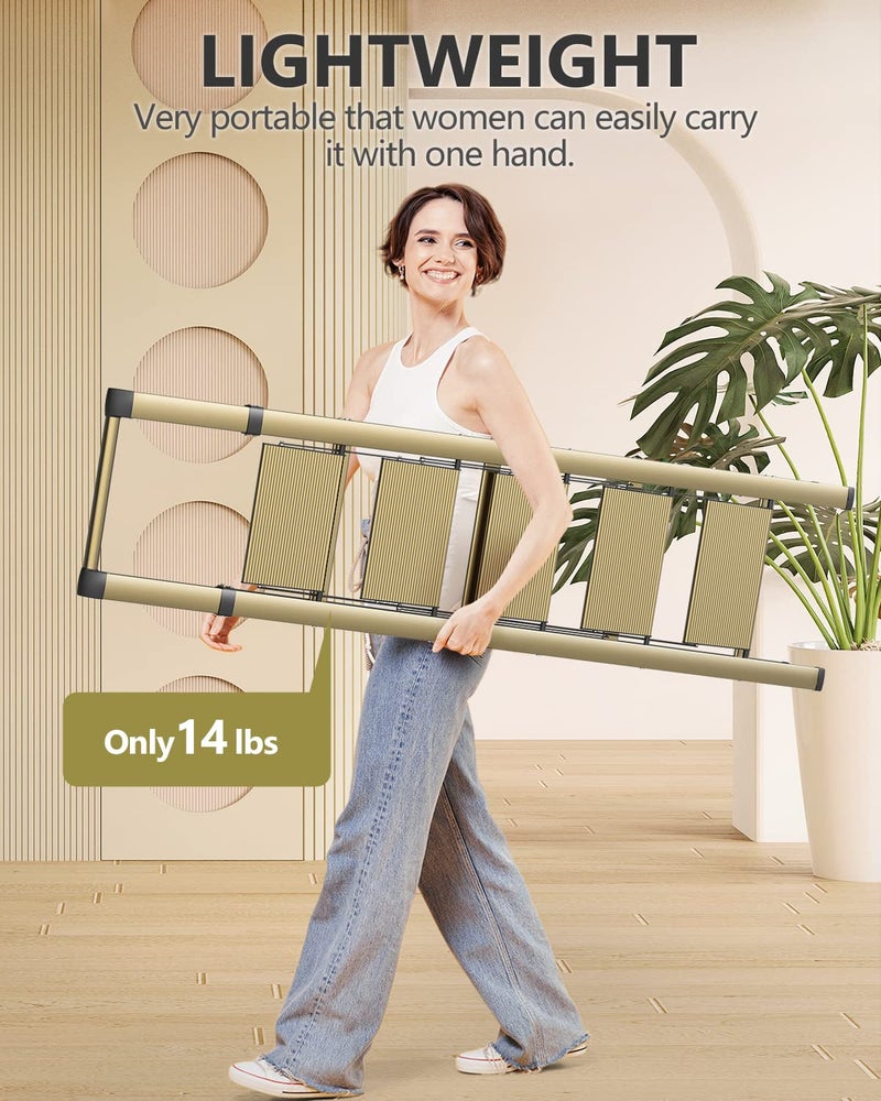 WOA WOA 5 Step Ladder, Ladders for Home, Anti-Slip Pedals, Aluminum Step Stool Foldable, Lightweight to Move, Ease of Storage, Reach 10ft for Closet Kitchen Library, Hold 300lbs - Gold - Image 4
