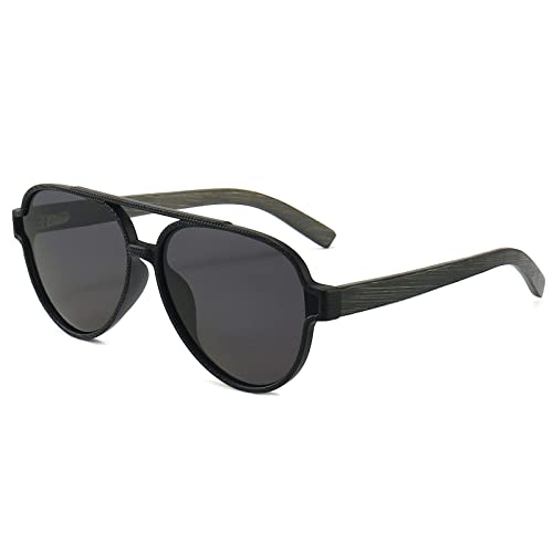 ANRRI Wood Sunglasses UV Protection Polarized Lenes Classic Aviator Wooden Black Frame for Men - Image 1