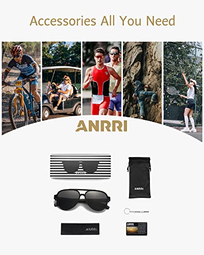 ANRRI Wood Sunglasses UV Protection Polarized Lenes Classic Aviator Wooden Black Frame for Men - Image 5