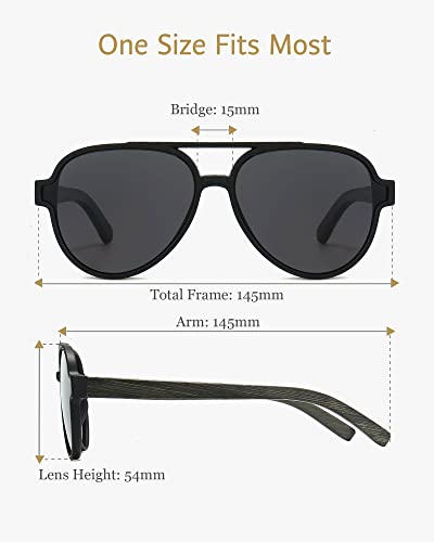 ANRRI Wood Sunglasses UV Protection Polarized Lenes Classic Aviator Wooden Black Frame for Men - Image 3