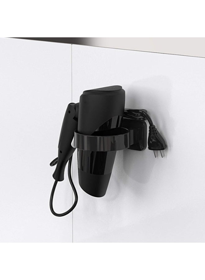 حامل مجفف الشعر، حمام نفخة مجفف الوقوف، أدوات العناية بالشعر حامل الجدار التثبيت، تصميم أداة المنظم لمجفف الشعر - حافة كبيرة زائدة (أسود، L 3.7" × W 2.1" × H 4.3") - Image 3