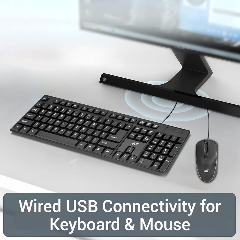 Ant -Wired Full-Size Keyboard and Mouse Combo - Computer Accessories for Laptops and PCs, Ergonomic Design, Silent Keys, USB Connection, Compact Mouse, QWERTY Keyboard – Black, 02 - Image 4