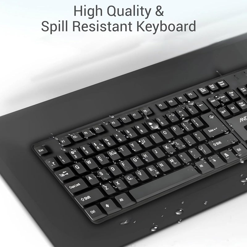 Ant -Wired Full-Size Keyboard and Mouse Combo - Computer Accessories for Laptops and PCs, Ergonomic Design, Silent Keys, USB Connection, Compact Mouse, QWERTY Keyboard – Black, 02 - Image 3