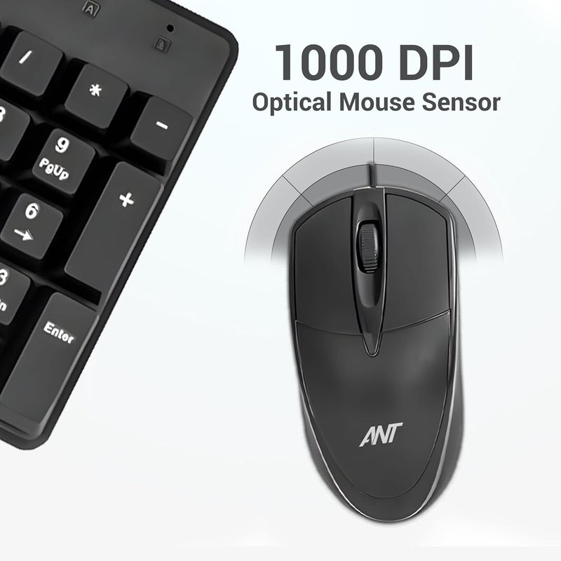 Ant -Wired Full-Size Keyboard and Mouse Combo - Computer Accessories for Laptops and PCs, Ergonomic Design, Silent Keys, USB Connection, Compact Mouse, QWERTY Keyboard – Black, 02 - Image 5