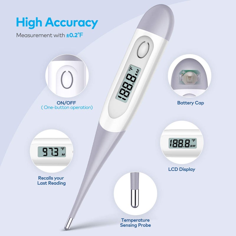 Boncare 10 Seconds Digital Thermometer for Adults and Kids - Accurate & Safe Rectal Thermometer for Baby with Fever Alarm, Oral Thermometer FSA HSA Eligible (Gray) - Image 4