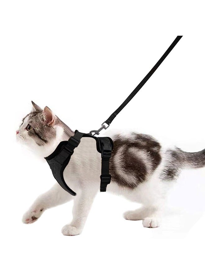 GUSGU Cat Harness and Leash Set for Walking, Escape Proof Safe Adjustable Kitten Vest Harnesses with Reflective Strips, Easy Control Soft Breathable Mesh Jacket for Growing Kittens, Cats, Black, XS - Image 1