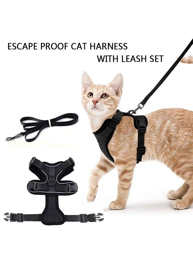 GUSGU Cat Harness and Leash Set for Walking, Escape Proof Safe Adjustable Kitten Vest Harnesses with Reflective Strips, Easy Control Soft Breathable Mesh Jacket for Growing Kittens, Cats, Black, XS - Image 3