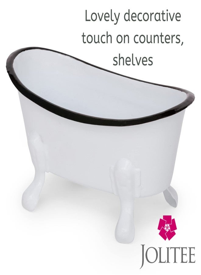 Jolitee Rustic Enamel 1 Piece 5.5" Metal Clawfoot Mini Bathtub Soap Dish Mini Bath Tub Decoration Clawfoot Tub Soap Caddy White - Image 4