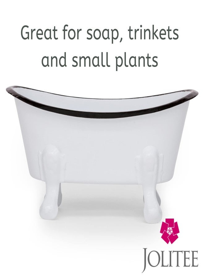 Jolitee Rustic Enamel 1 Piece 5.5" Metal Clawfoot Mini Bathtub Soap Dish Mini Bath Tub Decoration Clawfoot Tub Soap Caddy White - Image 2