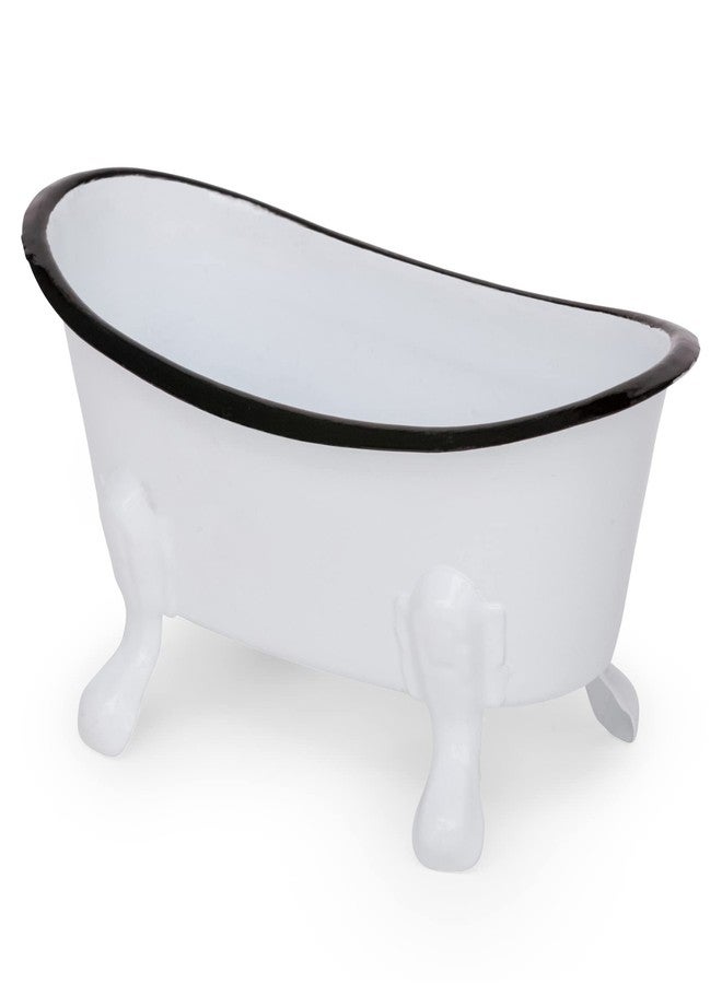 Jolitee Rustic Enamel 1 Piece 5.5" Metal Clawfoot Mini Bathtub Soap Dish Mini Bath Tub Decoration Clawfoot Tub Soap Caddy White - Image 1