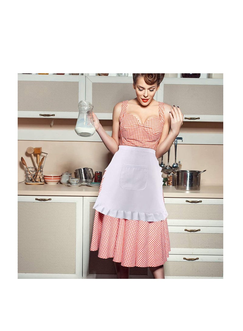 SYOSI White Waist Apron Half Apron Kitchen Half Waist Apron Ruffle Chef Work Bib Maid Apron Dress Bistro Server Aprons for Waitress Cosplay Costume - Image 3