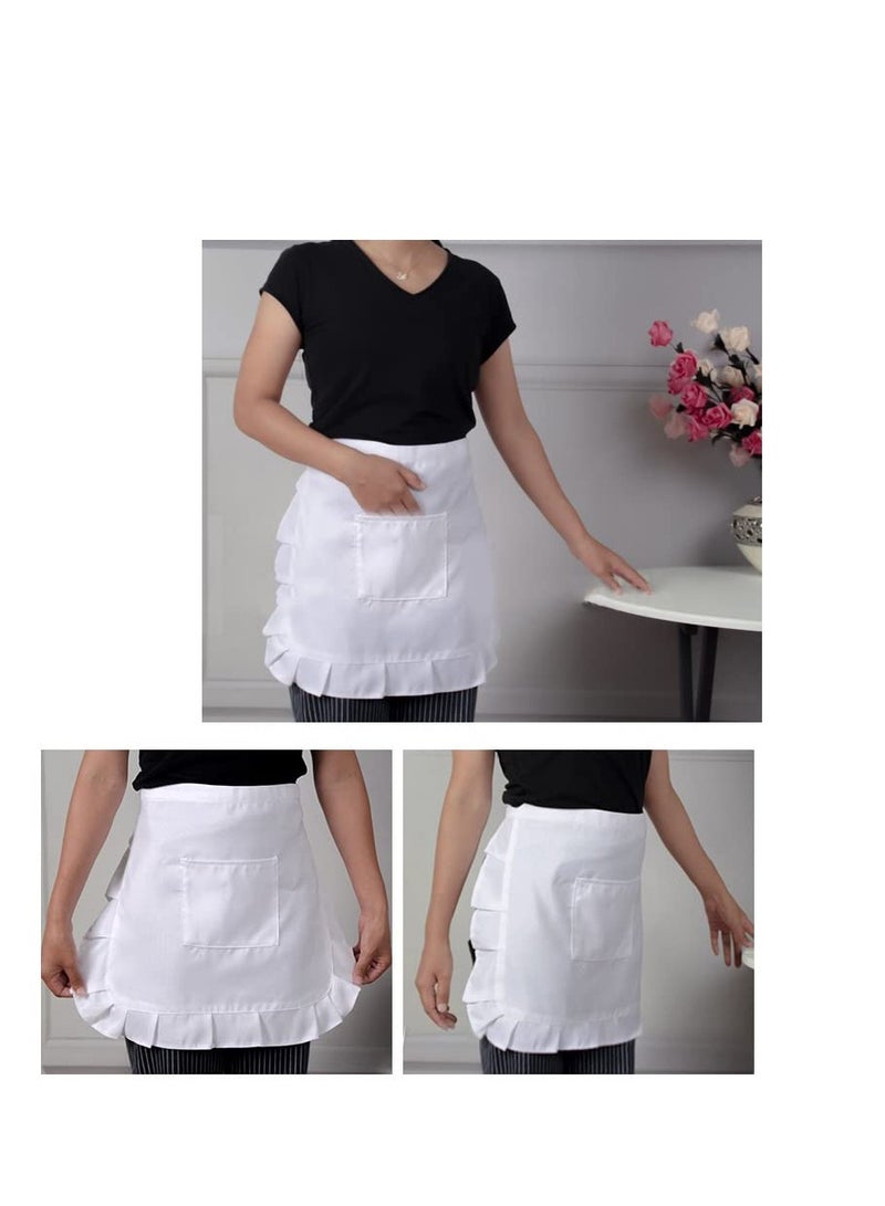 SYOSI White Waist Apron Half Apron Kitchen Half Waist Apron Ruffle Chef Work Bib Maid Apron Dress Bistro Server Aprons for Waitress Cosplay Costume - Image 4