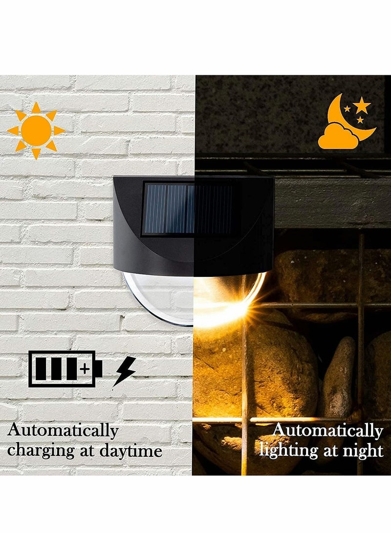 Solar Fence Lights, 4 Pcs Waterproof LED Outdoor Wall Lighting for Deck Steps Patio Walkway Garden, Lights Terrace Garden Balcony Decorative Stairs Night (Warm White)