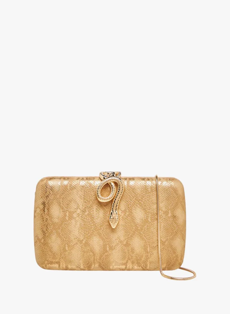 Sasha Sasha-TOP-Clutch W/ snakeskin texture & striking snake-shaped clasp-Gold-Q3-SS26