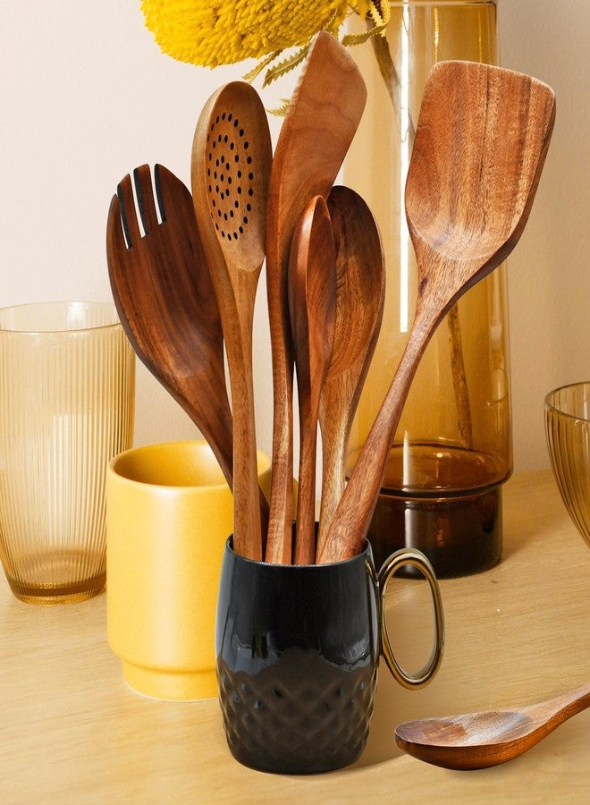 Zalaxt Wooden Spoon Set-6 Piece Wooden Cutlery-Daily Wooden Cutlery Cooking Spoon-Natural Teak Kitchen Set-Teak Cooking Utensils with Smooth Non-Stick Surface-For use in the kitchen when cooking - Image 3