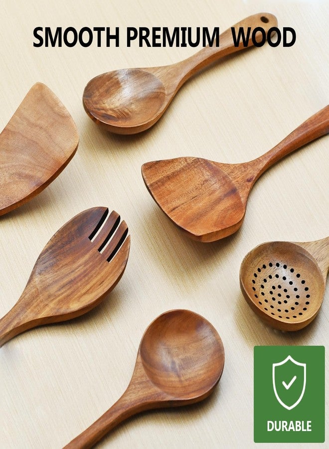 Zalaxt Wooden Spoon Set-6 Piece Wooden Cutlery-Daily Wooden Cutlery Cooking Spoon-Natural Teak Kitchen Set-Teak Cooking Utensils with Smooth Non-Stick Surface-For use in the kitchen when cooking - Image 2