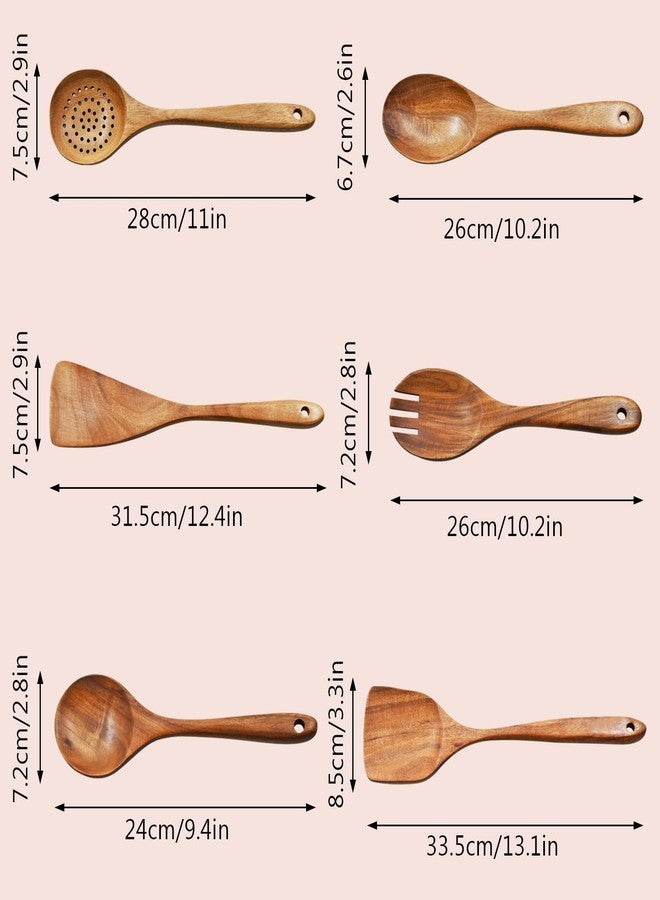 Zalaxt Wooden Spoon Set-6 Piece Wooden Cutlery-Daily Wooden Cutlery Cooking Spoon-Natural Teak Kitchen Set-Teak Cooking Utensils with Smooth Non-Stick Surface-For use in the kitchen when cooking - Image 5