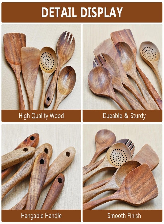 Zalaxt Wooden Spoon Set-6 Piece Wooden Cutlery-Daily Wooden Cutlery Cooking Spoon-Natural Teak Kitchen Set-Teak Cooking Utensils with Smooth Non-Stick Surface-For use in the kitchen when cooking - Image 4