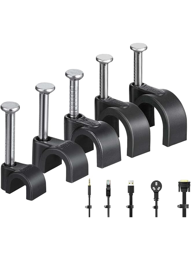 promass Cable Clips with Steel Nails, Cable Wall Clip, Half Clamp J-Hook with Nail for Wire Ethernet Cable, Telephone Cable, Home Desk TV Wire, Computer, Printer Cable, 5 Size, 4mm 5mm 6mm 8mm 10mm - Image 1
