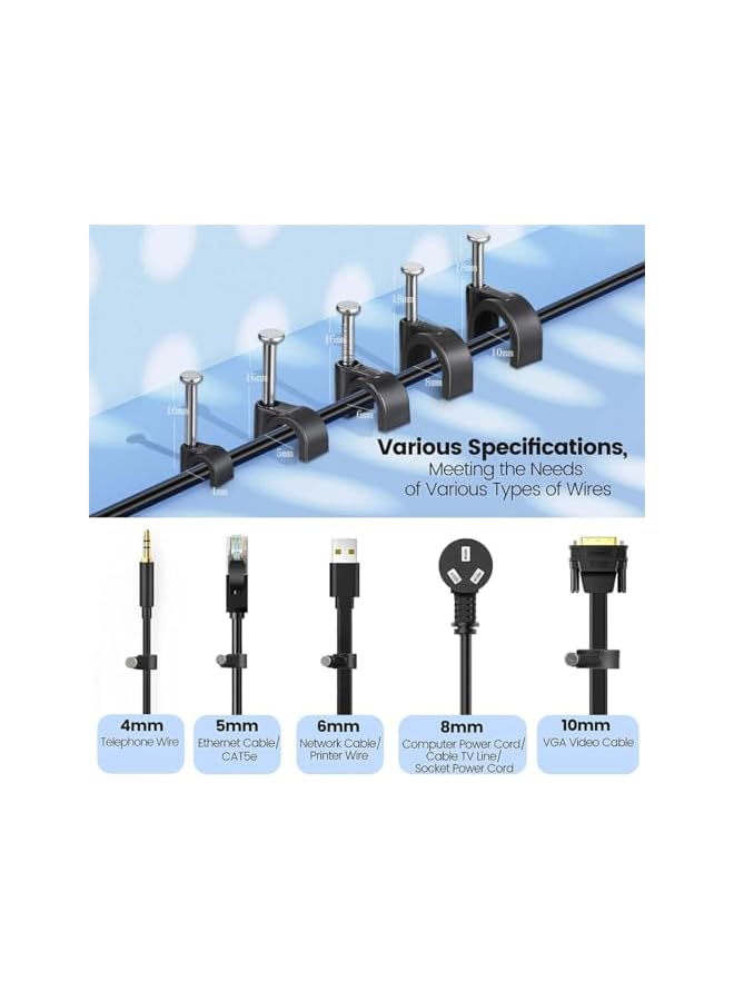 promass Cable Clips with Steel Nails, Cable Wall Clip, Half Clamp J-Hook with Nail for Wire Ethernet Cable, Telephone Cable, Home Desk TV Wire, Computer, Printer Cable, 5 Size, 4mm 5mm 6mm 8mm 10mm - Image 2