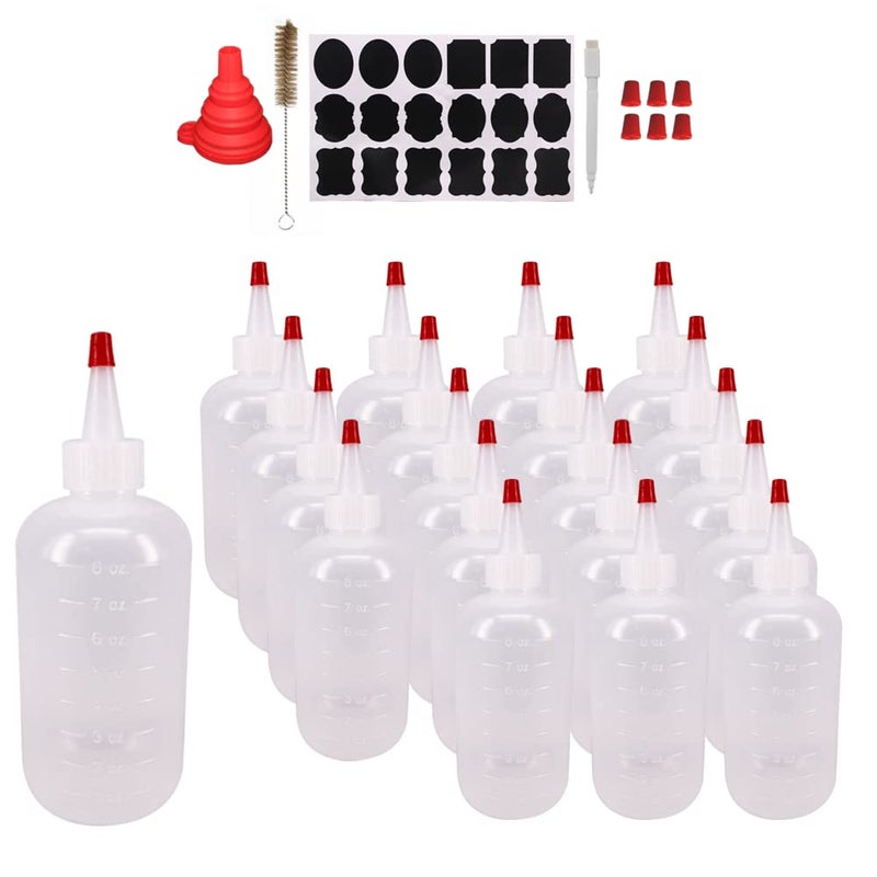 Belinlen 20 Pack 8Ounce Plastic Squeeze Bottles with 20pcs Red Tip Caps and Measurement  Good for Crafts Art Glue Multi Purpose Set of 20 with extra 6 Red Cap 36 Chalk Labels and 1 Pen