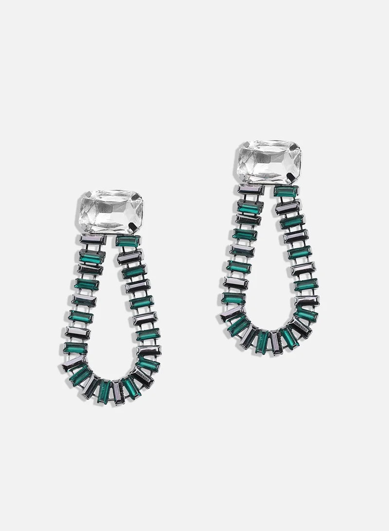 SOHI Rhinestone Curve Artificial Drop Earring Jewellery