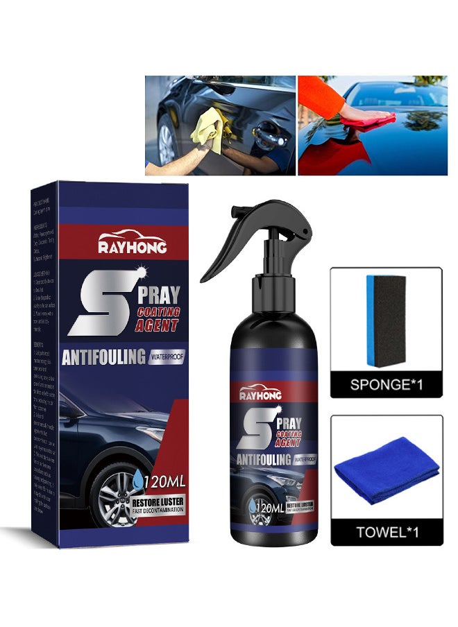 RAYHONG Ceramic Car Coating Spray, 3 In 1 High Protection Express Car Coating Spray, High Protection Nano Coat, Anti Dirt, Boost Gloss, 120ML With Towel And Sponge  - Image 1