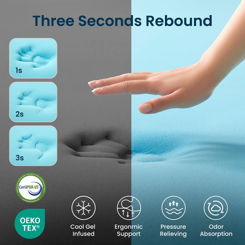 SLEEP ZONE Dual Layer 4 Inch Memory Foam Mattress Topper, 2 inch Cooling Gel Memory Foam Plus 2 inch Waterproof Removable Pillowtop Mattress Pad Cover for Back Pain, Comfort Support (Twin) - Image 5