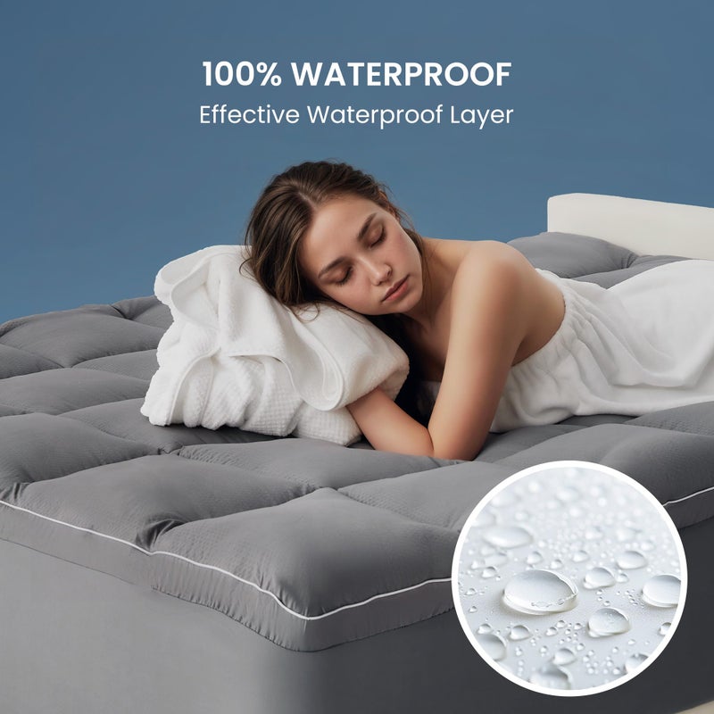 SLEEP ZONE Dual Layer 4 Inch Memory Foam Mattress Topper, 2 inch Cooling Gel Memory Foam Plus 2 inch Waterproof Removable Pillowtop Mattress Pad Cover for Back Pain, Comfort Support (Twin) - Image 2