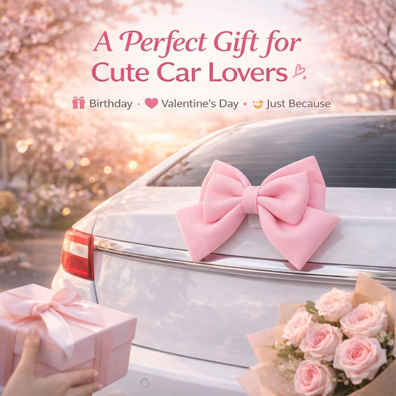 Ezcora Car Bow Pink Car Accessories for Women Exterior Cute Car Decor Fits All Car Models Enhances Car Aesthetics - Image 5