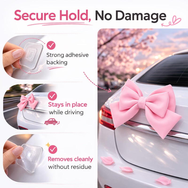 Ezcora Car Bow Pink Car Accessories for Women Exterior Cute Car Decor Fits All Car Models Enhances Car Aesthetics - Image 3