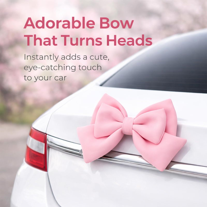 Ezcora Car Bow Pink Car Accessories for Women Exterior Cute Car Decor Fits All Car Models Enhances Car Aesthetics - Image 2