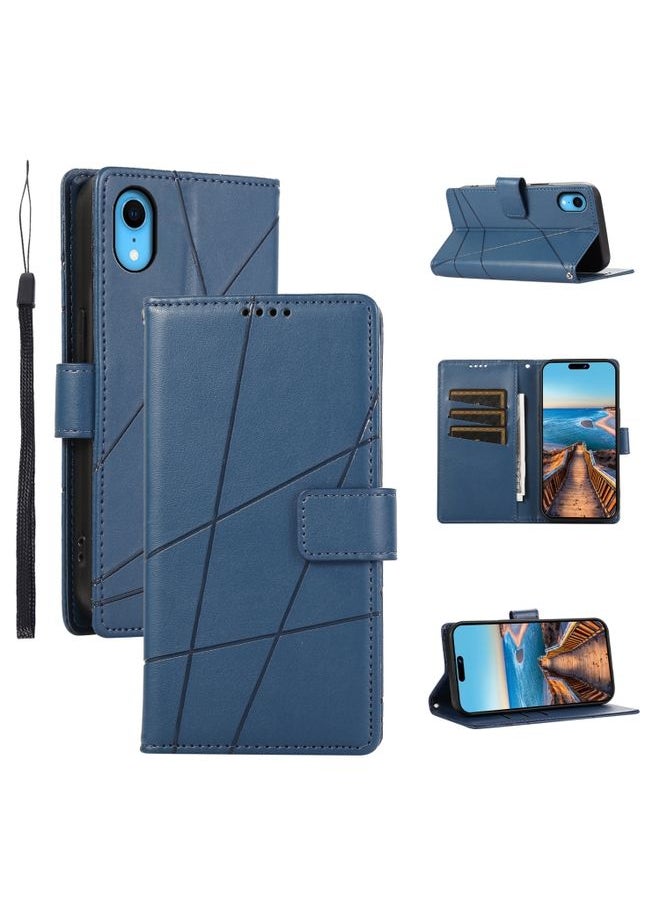 Generic - Case Cover For iPhone XR PU Genuine Leather Texture Embossed Line Phone Case Blue - Image 1
