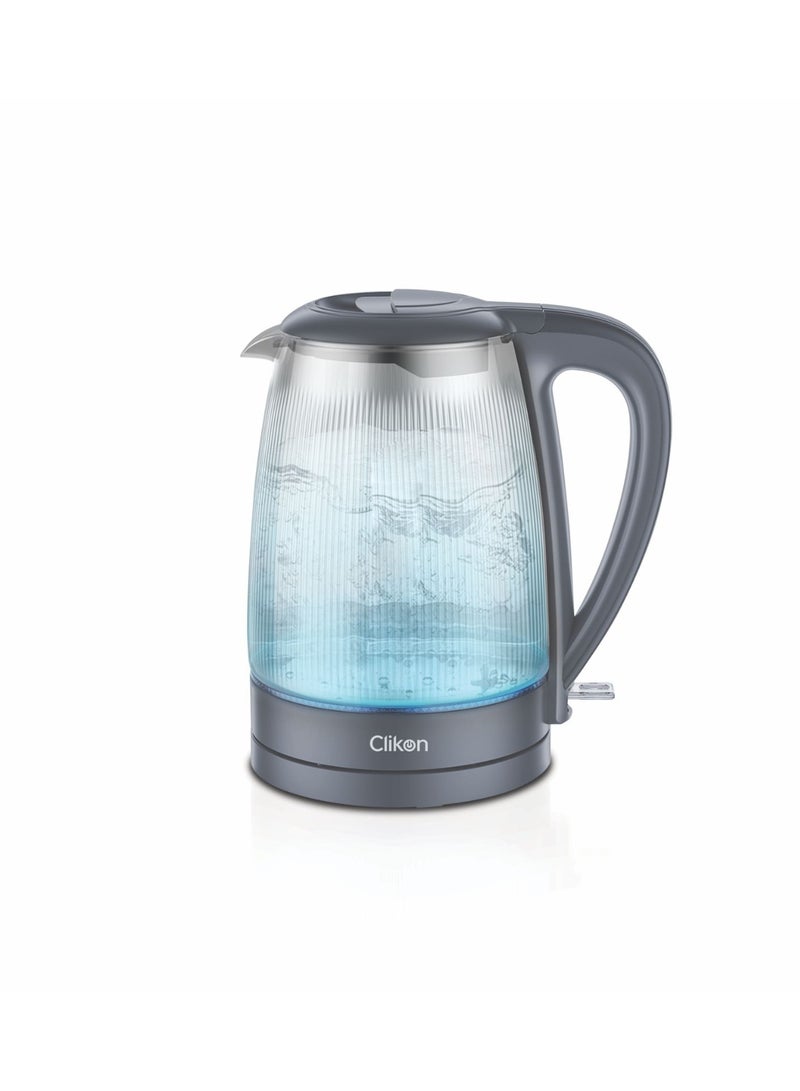 Clikon Borosilicate Glass Electric Kettle with Stainless Steel Heating Plate, LED Indicator & Auto Cut-Off 1.7 L 2200 W CK5164 Grey - Image 4