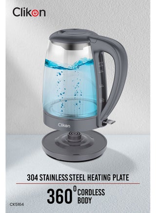 Borosilicate Glass Electric Kettle with Stainless Steel Heating Plate, LED Indicator & Auto Cut-Off 1.7 L 2200 W CK5164 Grey - view 2