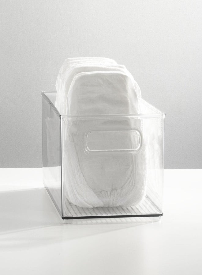 mDesign Plastic Deep Bin Organizer Caddy Container w/ Handles for Nursery, Kitchen, Pantry, Bathroom, Cabinet Storage Organization - Holds Snacks, Bottles, Baby Food Jar, Diaper - 14" Long -Clear - Image 2