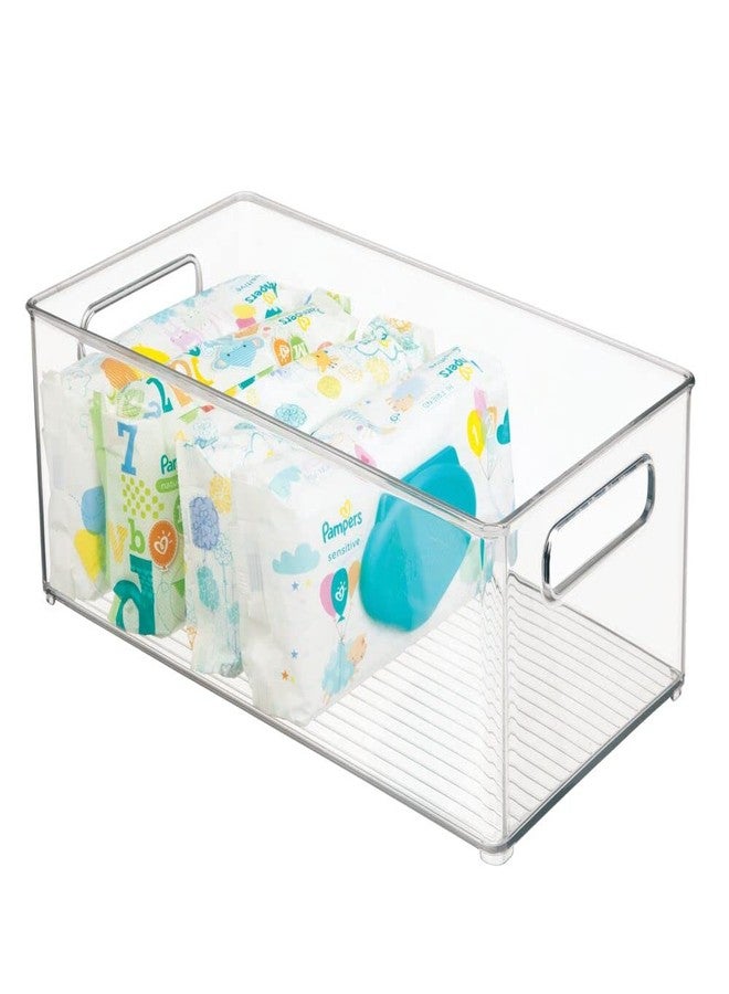 mDesign Plastic Deep Bin Organizer Caddy Container w/ Handles for Nursery, Kitchen, Pantry, Bathroom, Cabinet Storage Organization - Holds Snacks, Bottles, Baby Food Jar, Diaper - 14" Long -Clear - Image 1