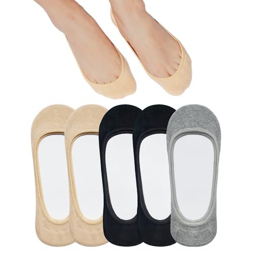 SIXDAYSOX No Show Socks for Women 5 Pack Ultra Low Cut Liner Socks with Non-Slip Heel Grips Size 9-11(Black,Nude,Gray) - Image 1
